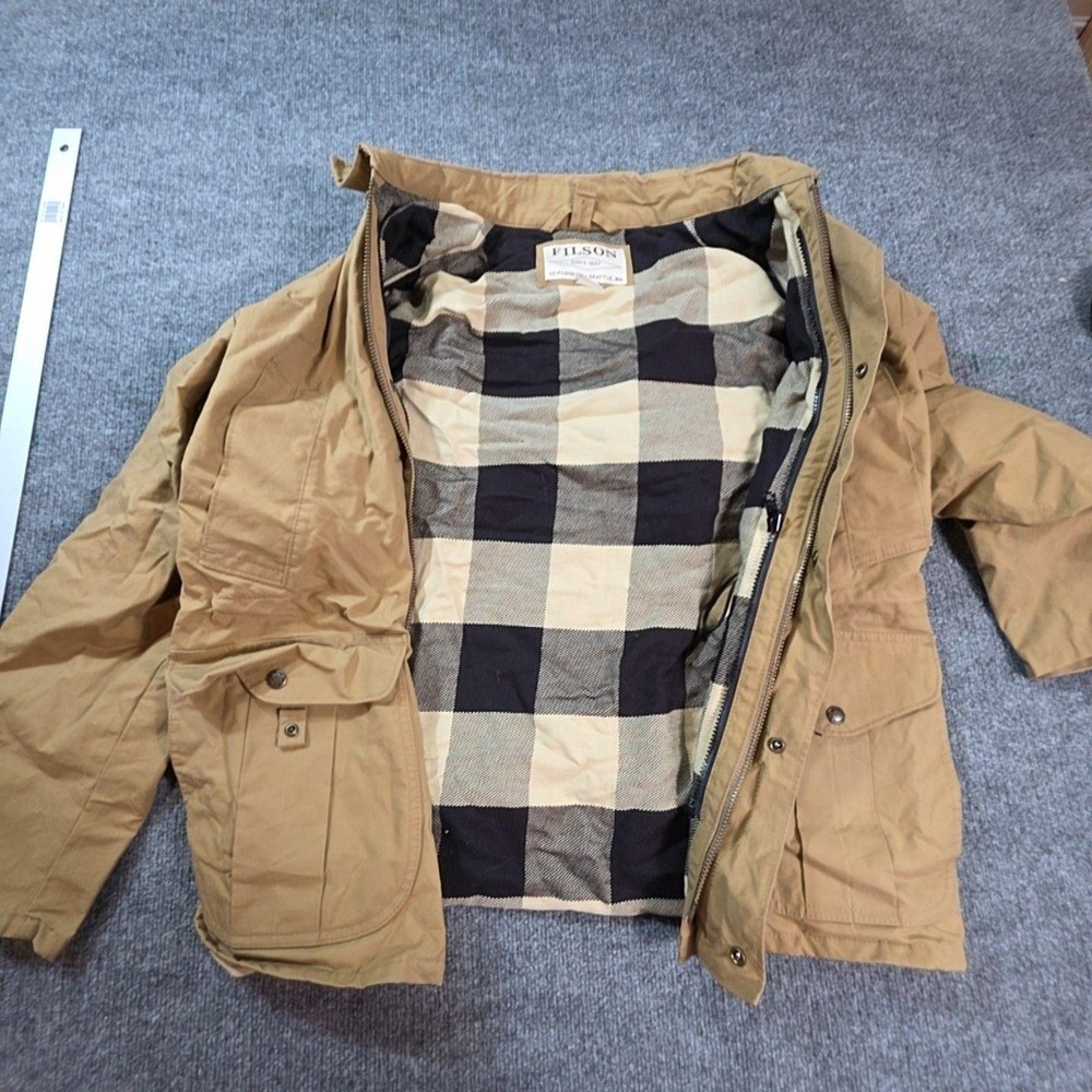 Filson Jacket Mens Medium Brown Canvas Wool Lined Full Zip Field Coat Outdoor
